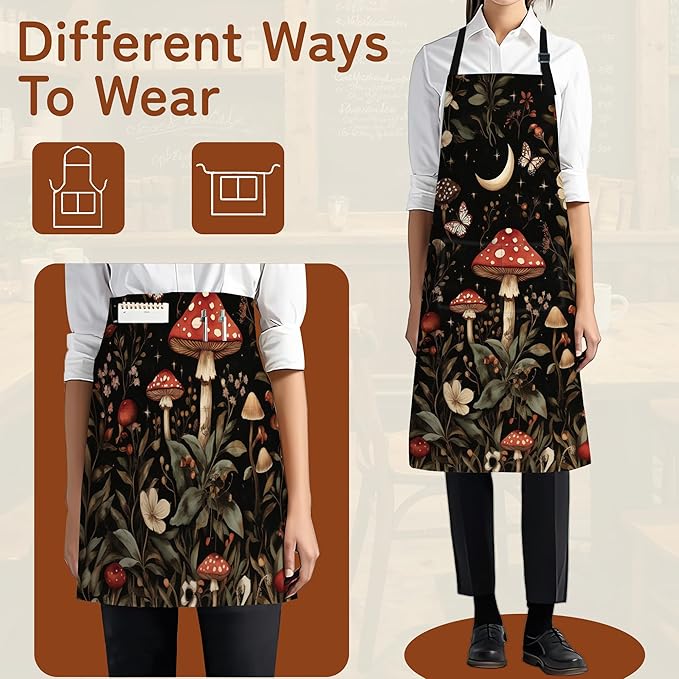 Kitchen Apron with Pocket,Waterproof Adjustable Neck and Long Ties, Cooking Baking Gardening Painting Apron for Women