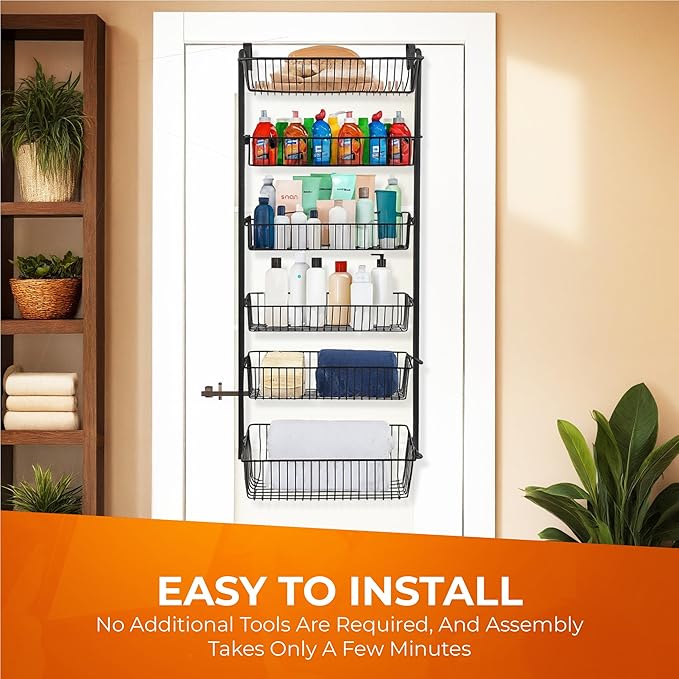 TidyTiers 6-Tier Over-The-Door Pantry Organizer – Heavy-Duty Hanging Rack with Deep Adjustable Baskets – Space-Saving Storage for Pantry, Kitchen, Closets & More