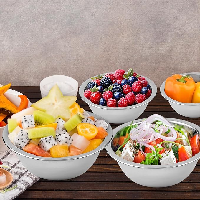 CRAFTONE Stainless Steel Mixing Bowls Set of 4 – Nesting Bowls for Baking, Salad, Dessert, Rice & Food Storage – Durable & Space-Saving Kitchen Bowl Set