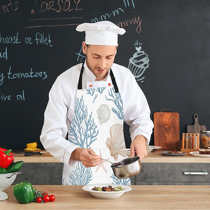Cooking Apron for Women and Men,Adjustable Chef Bib Apron with 2 Pockets, Water and Oil Resistant for Kitchen Use