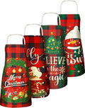 SATINIOR 4 Pcs 21.7" x 26.8" Christmas Aprons Adjustable Kitchen Aprons Xmas Plaid Merry Christmas Bib for Adults