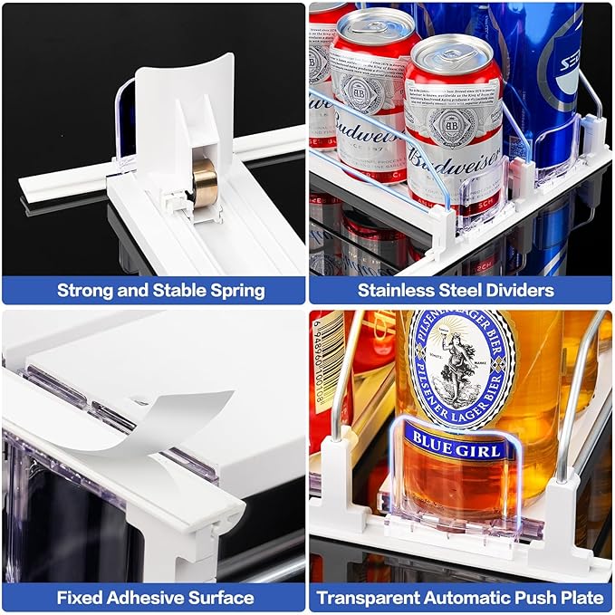 Drink Organizer for Fridge, Automatic Pusher Soda Can Dispenser for Refrigerator, Adjustable Width Holds up to 15 Cans Fridge Drink Organizer for Beer Beverage-3Row 15.3" D x 9.9" W