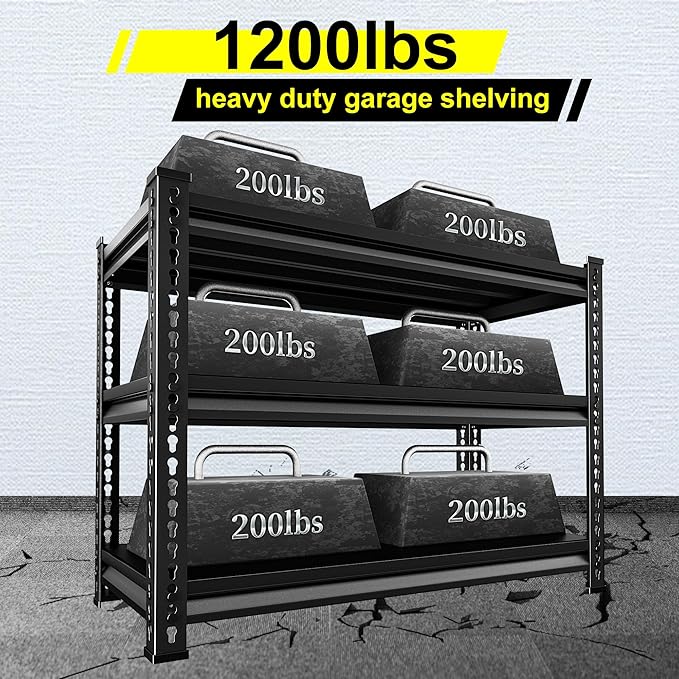 Utility Garage Shelves Heavy Duty - 40''W 1,350Lbs Steel Metal Industrial Storage Shelving Rack Units Adjustable 40" W x 16" D x 36" H 3 Tier Black
