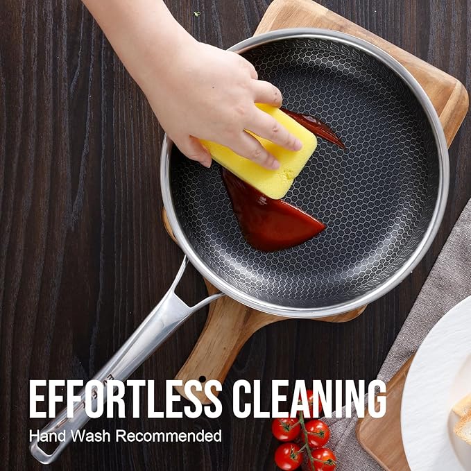 10 Inch Hybrid Nonstick Frying Pan, Stainless Steel Pan Non Stick Skillet, PFOA Free Cookware, Non Toxic Chef's Pan, Compatible with Electric, Gas and Induction, with Lid