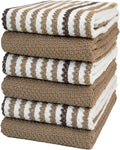 Premium Kitchen Towels (16”x 26”, 6 Pack) | Large Cotton Kitchen Hand Towels | Popcorn Striped Design | Dish Towels | 430 GSM Highly Absorbent Tea Towels Set with Hanging Loop | Tan