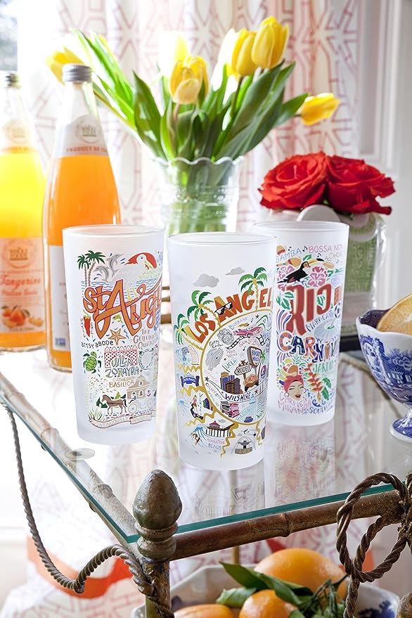 Catstudio Drinking Glass, Los Angeles Frosted Glass Cup for Kitchen, Drinking Glasses, 15oz Dishwasher Safe Tumbler, Wedding Gifts