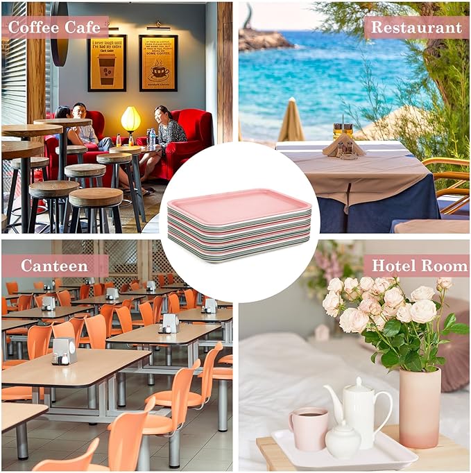 Uiifan 20 Pcs Thicken Plastic Cafeteria Trays Fast Food Serving Tray Bulk Rectangular Serving Trays Restaurant Lunch for Kitchen Hotel Dinner Party(Large,Brilliant Colors)