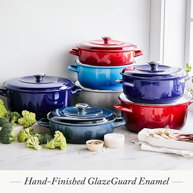 Merten & Storck 5.3QT Round Dutch Oven Casserole Pot with Lid, European Crafted Enameled Iron Stockpot, Induction & All Cooktops, Braising, Stews, Roasting, Slow Cooking, Sourdough, Foundry Red