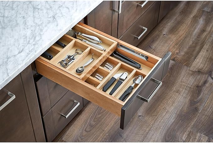 Rev-A-Shelf 12 Inch Wide 2 Tiered Kitchen Utensil & Cutlery Pullout Drawer Tray Organizer, 15" W Soft Close