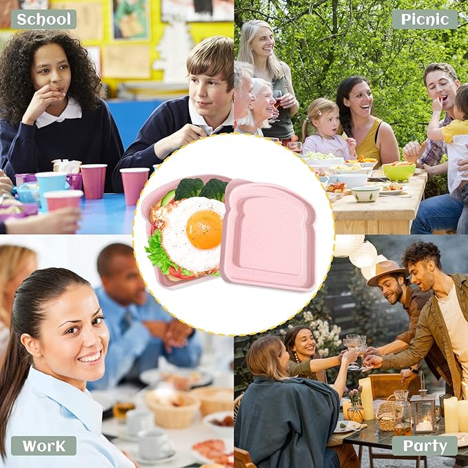 Sandwich Containers, Sandwich Containers for Lunch Box, Reusable Toast-Shaped Lunchbox, BPA-Free Plastic Food Storage with Lid, Microwave & Dishwasher Safe, for Adults & Families