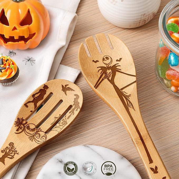 Nightmare Wooden Spoons for Cooking Before Christmas Gifts - Wooden Utensil Set with Spatulas & Spoons, Heat-Resistant, Eco-Friendly Kitchen Utensils for Non-Stick Cookware