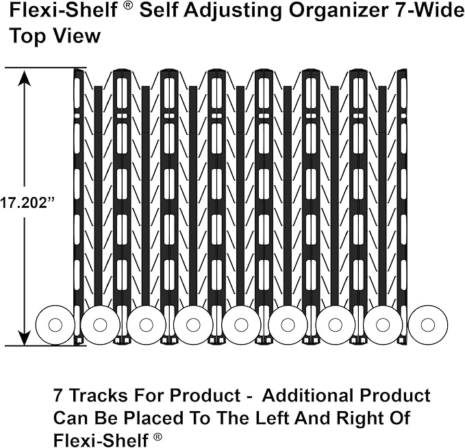 Display Technologies Flexi, Drink Organizer for Flat Shelves (8 to 32oz) - Black w/ 17” Channels - 5 per Carton, Fridge Storage for Cans, Bottles, Beers, Water and More