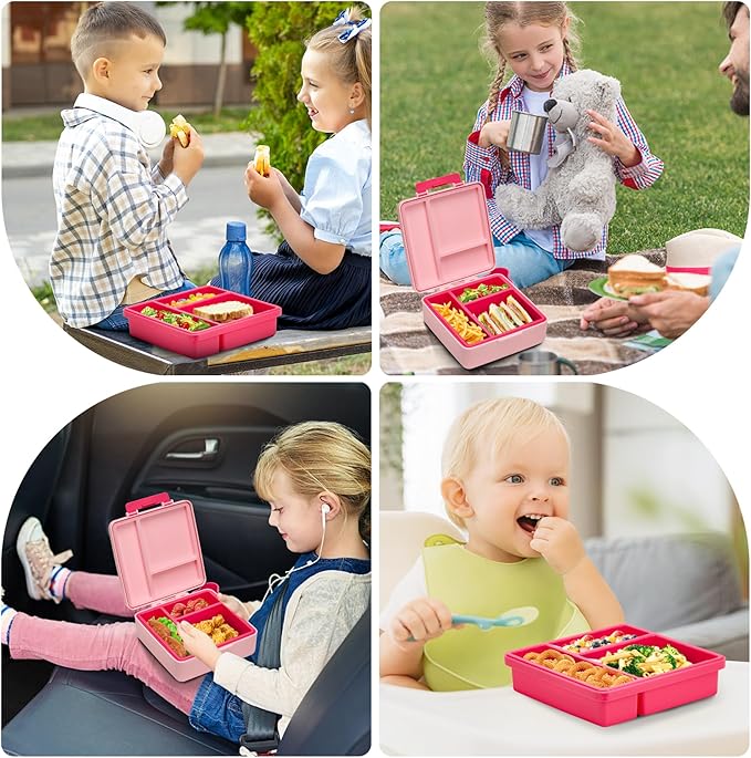 Chill Bento Lunch Box for Kids Adult with Ice Pack,Leak Proof 3 Compartments Lunch Container for Kids,Ice Pack Detachable Bento Box,BPA Free,Dishwasher & Microwave Safe-Rainbow