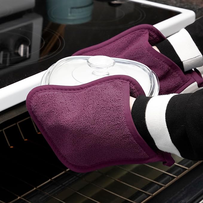 RITZ Terry Pocket Mitt & Hot Pad: Unparalleled Heat Resistant, Durable 100% Cotton – Ergonomically Designed for Optimal Grip – Easy-Care Machine Washable – 4-Pack, Beet