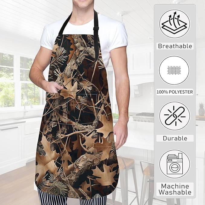 Autumn Leaves Apron,Oxford Fabric Adjustable Kitchen Apron with 2 Pockets,Waterproof Cooking Aprons for Men Women Mom Wife Dad,Ideal Gifts for Coffee,Shop,Baking,BBQ,Housewarming,28x33in