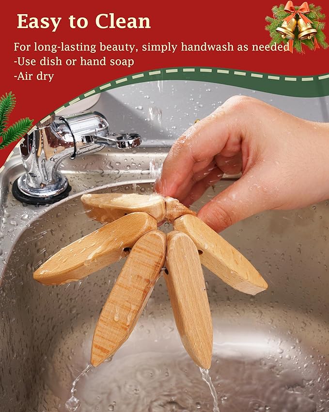 Wooden Trivets Tree for Hot Dishes, 2 Sets Natural Wood Coaster for Hot Pots and Pans, Christmas Tree-Shaped Stackling Trivets with Organizer, 8 Inch Decorative Wooden Hot Pads, 6PCS Light Wood