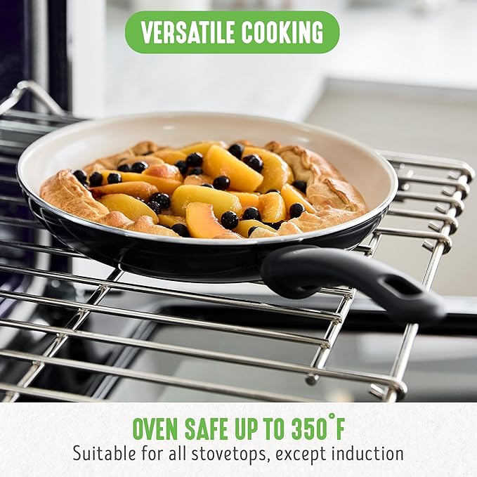 GreenLife Soft Grip 8” Frypan Skillet and Spatula Breakfast Cookware Set, PFAS-Free Ceramic Nonstick, Silicon Spatula with Bamboo Handle, Egg Omelette Bacon, Dishwasher Safe, Stay-Cool Handles, Black