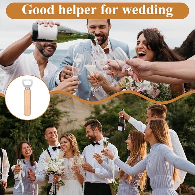 20 Pcs Bottle Opener Bulk with Wooden Handle, Stainless Steel Heavy Duty Engravable Wood Beer Opener for Party Bar Restaurant Kitchen Festivals