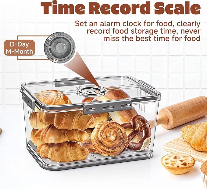 Bread Box for Kitchen Countertop | Airtight Bread Storage Container with New Upgrade Time Recording Lid – Bread Keeper for Homemade Bread, Donuts, Bagels, Toast, and Cookies