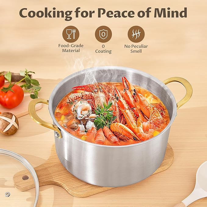 BEZIA 12 QT 3-Ply Stainless Steel Stock Pot with Lid, Large Soup Pot, Exceptional Heat Distribution, Induction Stockpot for All Stoves, Cooking Pot for Pasta, Soup, Spaghetti, Silver