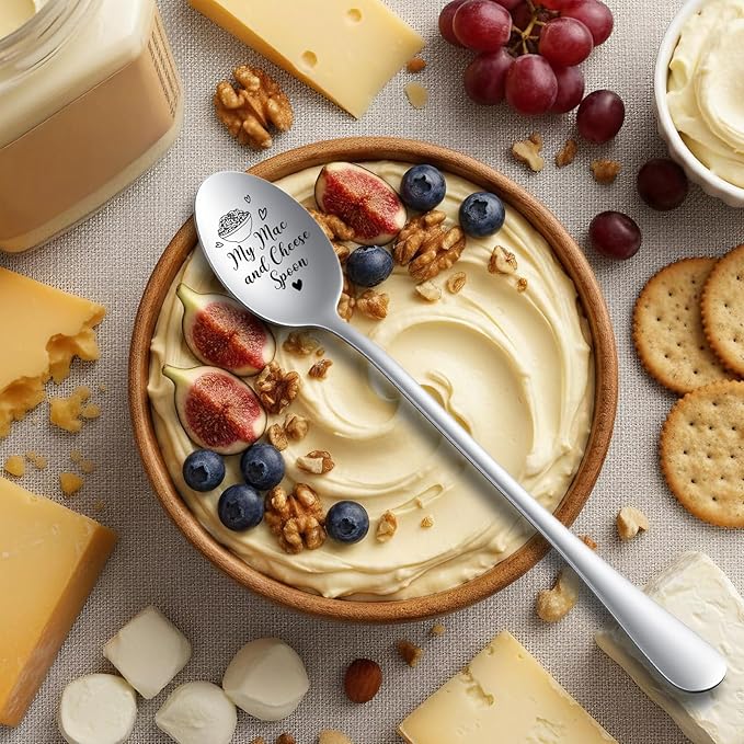 Funny Cheese Spoon, Funny Engraved Stainless Steel Spoon, Coffee, Tea, and Dessert Spoon Gift for Mac and Cheese Lovers, Kids, Friends, Parents, Birthday Christmas Spoons