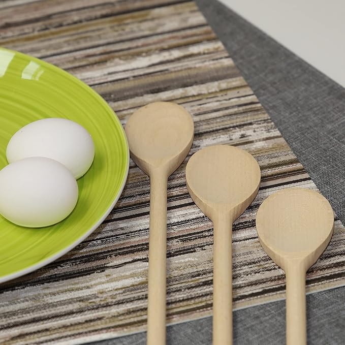 12 Inch Long Wooden Spoon Set by BICB | Natural Beechwood Mixing Spoons for Baking, Cooking & Stirring | Set of 4 Long Wooden Spoons | Cookware Sauce Spoons | Wood Mixing Spoon Set