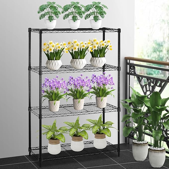 4-Shelf Metal Shelving Rack 36" L x 14" D x 54" H Garage Storage Shelves NSF Adjustable Wire Shelves Organizer for Kitchen Closet Basement, Each Shelf Can Hold 250LBS, Black
