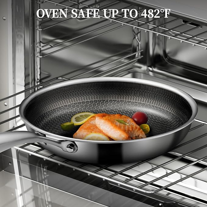 6 Pieces Stainless Steel Frying Pan Set with Lids, Honeycomb Nonstick Frying Pan Set 3 Pcs,Induction Skillet Set Egg Omelette Frying Pan Sets W/Lid, Induction Compatible, PFOA Free