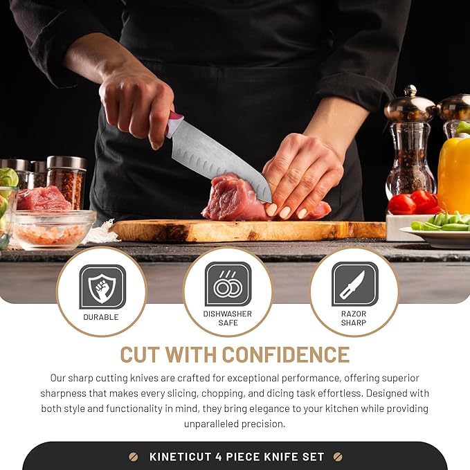 DFACKTO 2-PC Santoku Knife Set – Stainless Steel Kitchen Cooking Knives w/Protective Covers, Dishwasher Safe, No Block, Sharp Chef Cutlery for Chopping, Cutting, Slicing Meat & Vegetables - Magenta