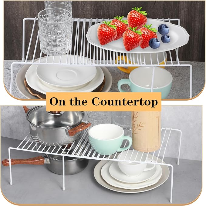 Kitchen Cabinet Organizer Expandable Storage Shelves Cupboard Spice Shelf Rack with Scratch Resistant Feet Metal Kitchen Counter Shelfs Freezer Shelf Rack for Counter Pantry Dish Spice