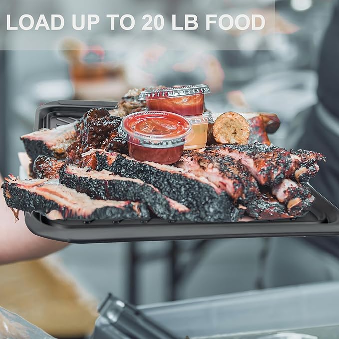 Large Grilling Prep and Serve Trays, 17" x 10.5" x 1.2" BBQ Platters for Raw and Cooked Food, Melamine Serving Trays for Food, Set of 2, Black and Red, Cleaning Pack Included