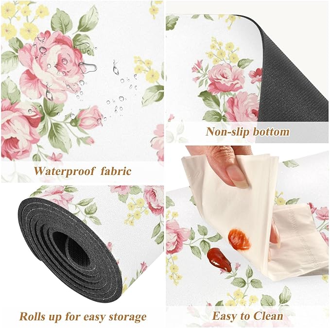 senya Flower Trivet Table Runner 40 Inches Long Pink Rose Flower Floral Heat Resistant Hot Pad Multi Purpose Mat for for Hot Pots Pans Kitchen Countertops, B01C23045