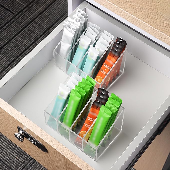Water drink Packet Holder Water Flavor Packet Storage Container Water Flavor Packet Organizer Storage Basket Acrylic with Removable Dividers for Storage Bins for Refrigerator Organizer Bins Cabinets