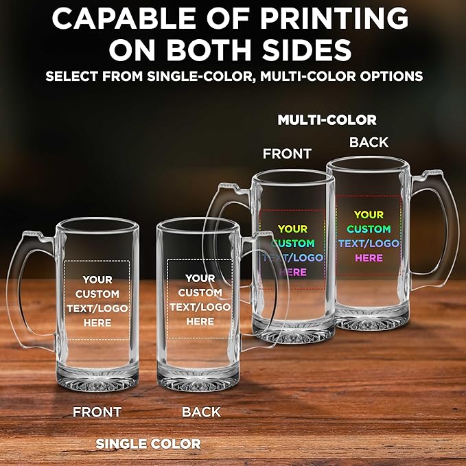 12 Libbey Beer Mugs Set, 12 oz. - Customizable Text, Logo - Groomsmen Glassware - Clear