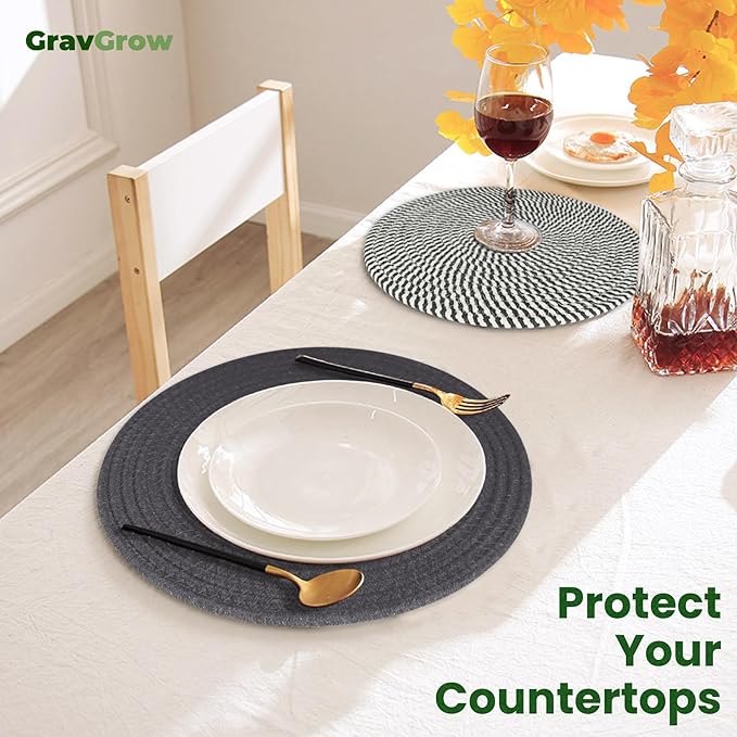 10 Inch Trivets for Hot Dishes, Large Trivets for Hot Pots and Pans, Thicken Heat Resistant Round Place Mats Woven Table Mats, Boho Placemats for Kitchen Dining Table, 4 Pcs