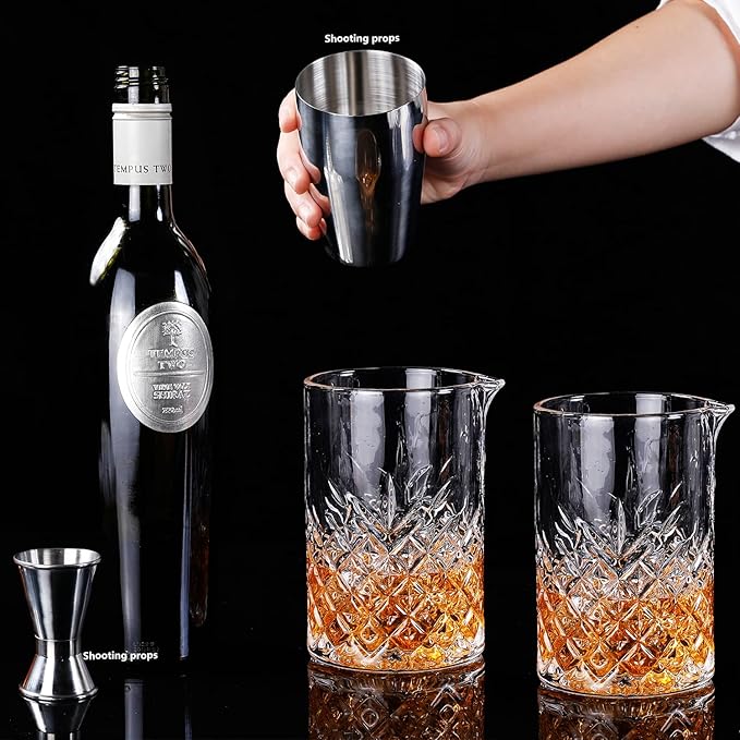 2 Pack Crystal Cocktail Mixing Glasses, 24oz, Thick Weighted Bottom, Professional Bartender's Mixer Glass Stirring Glasses, Bar Tools