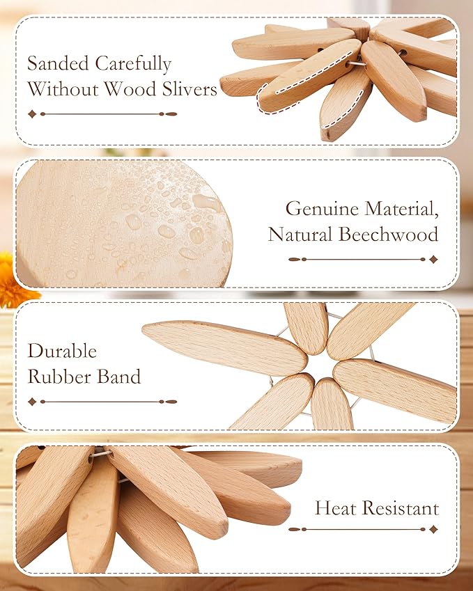 Wooden Tree Trivets for Hot Dishes, 4 Wooden Trivet + 1 Stand Natural Wooden Coaster for Hot Dishes, Pot, Bowl, Teapot, Hot Pot Holders, 4 Foldable Christmas Tree-Shaped Trivets