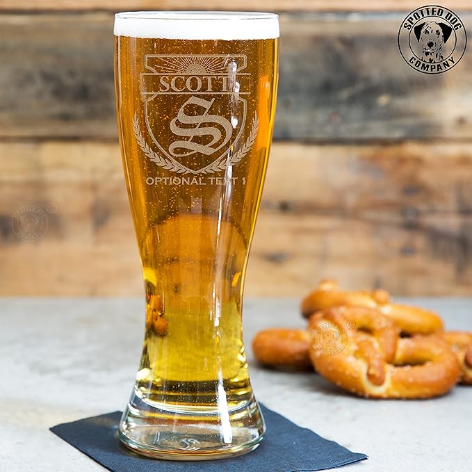 Personalized Etched 23oz Pilsner Beer Glass - Custom Engraved Christmas Gifts for Men, Dad Drinking Birthday Glasses, Gifts for Him, Scott Monogram