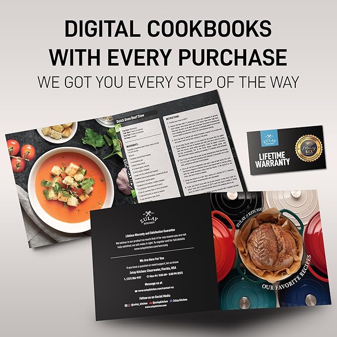 Zulay Kitchen 6 Quart Enameled Cast Iron Dutch Oven Pot with Lid – Premium Durability & Oven Safe up to 500°F – Heavy Duty Cookware Perfect for Bread Baking, Stews, Braising & Roasting – Emerald