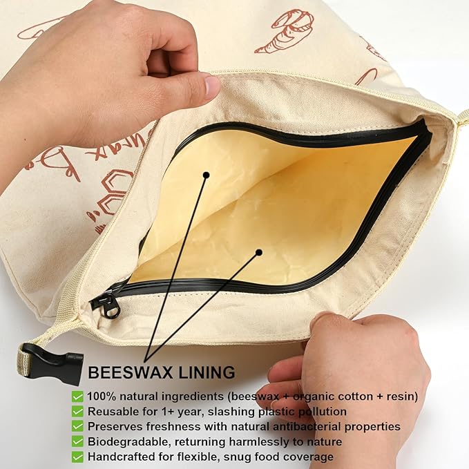 Reusable Bread Bags for Homemade Bread (XL,2 Pack) - Pure cotton Beeswax, Sourdough, Beeswax Bag,Storage Bag, Fresh and refrigerable, New Upgrade Food Storage Bag