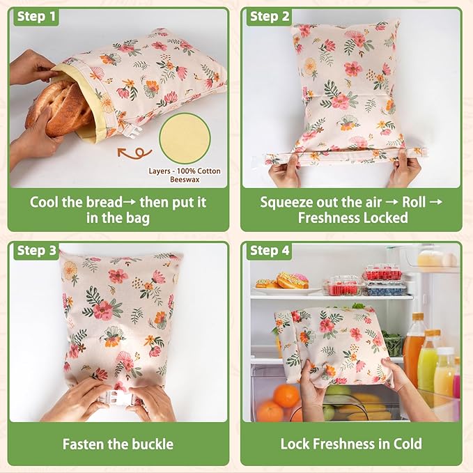 Extra Large Beeswax Bread Bags, Reusable Waxed Bags for Sourdough Homemade Bread, Cotton Linen Beeswax Bag to Keep Fresh, Proofing Bag Freezer-Safe, Easy Clean