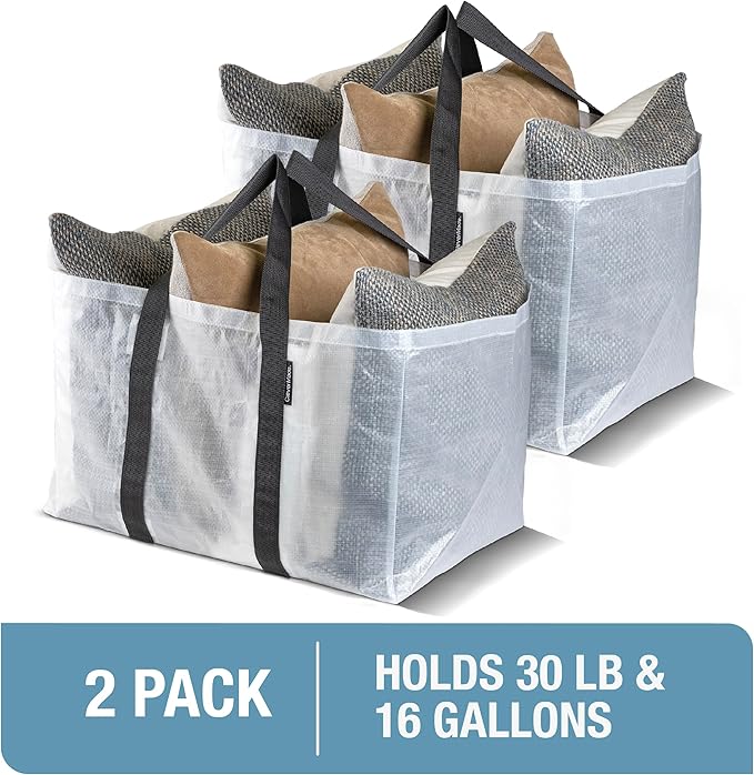 CleverMade Foldable Storage Container Bags, Pack of 2 Heavy Duty Plastic Reusable Oversized Packing, Under Bed or Duffel Storage Bins for Dorm Room Home Utility Laundry Grocery Shopping Travel