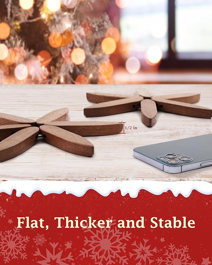 Wooden Trivets Tree for Hot Dishes, 2 Sets Wood Coaster for Hot Pots and Pans, Christmas Tree-Shaped Stackling Trivets with Organizer, 8 Inch Decorative Wooden Hot Pads, 6PCS Dark Walunt