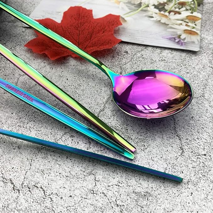 JASHII Silverware Set, Mirror Polished Rainbow Flatware Cutlery Service for 6, Shiny Finish 36 Pieces Stainless Steel Utensils Dinner Knife Fork Spoon Dessert Fork Salad Spoon Dishwasher Safe