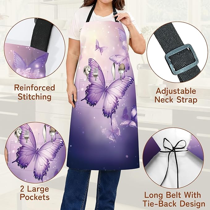 Kitchen Apron with Pocket,Waterproof Adjustable Neck and Long Ties, Cooking Baking Gardening Painting Apron for Women