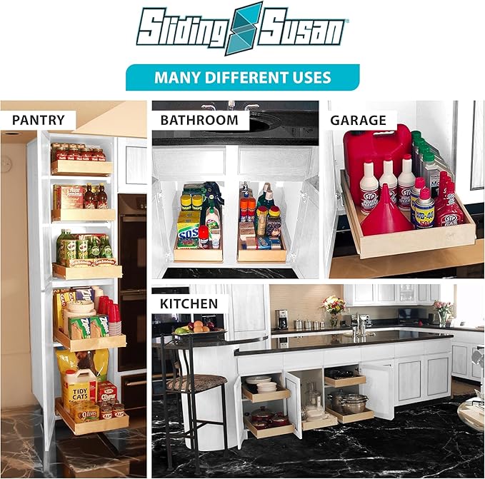 SlidingSusan Pull Out Drawer Organizer for Cabinets, Gliding Soft Close Shelves for Kitchen, Pantry, Bathroom, & Storage Organization, Hard Rock with MDF Core, 14 Inch Wide x 18 Inch Deep