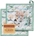 Maison d' Hermine Pot Holders Set 100% Cotton Heat Resistant Potholders 8" x 8" Hot Pads with Loop for Thanksgiving Christmas Decorations BBQ Cooking Baking Handling Hot Pans (Pack of 2, Snowy World)
