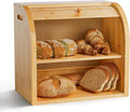 2 Tier Bamboo Bread Box for Kitchen Countertop–Bread Storage Holder, Large Capacity Bread Storage Container, with Removable Layer for Home Storage and Display (Self-assembly)