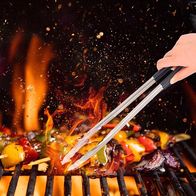 LZMS 4 Packs -16" Extra-large Size Black Atmospherei Stainless Steel Grill Tongs, Kitchen Tongs with Non-Slip Grip for Cooking,BBQ,Buffet Dinner