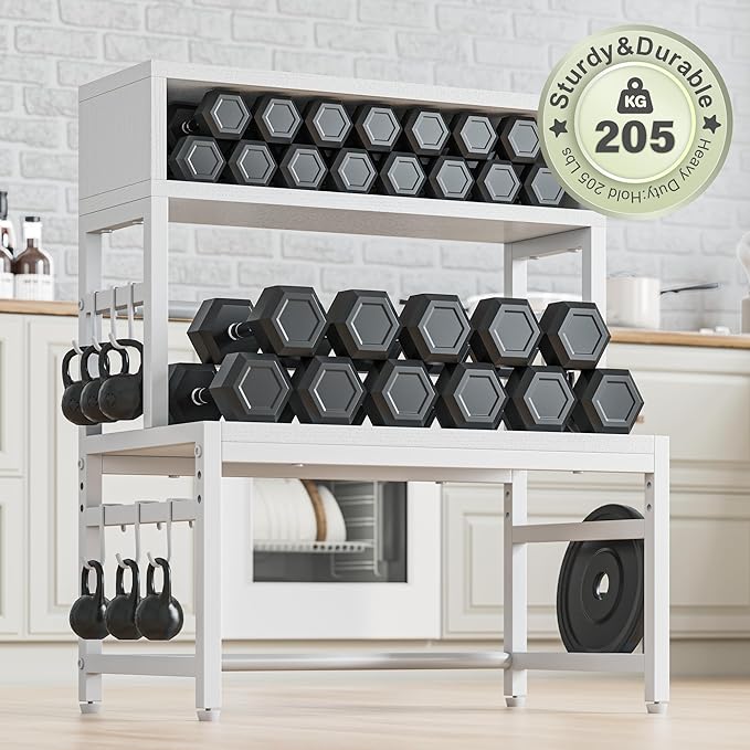 EnHomee Microwave Stand, 205LBS Microwave Shelf, Adjustable Countertop Shelf Heavy Duty 4-Tier with 9 Hooks for Kitchen Counter Organizer, Microwave Stand with Storage and Microwave Oven Rack (White)